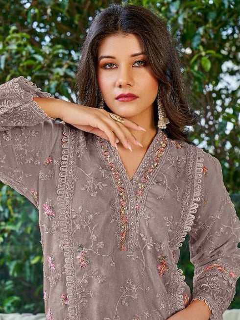 Mauve Georgette Pant Suit 189497 Closure View